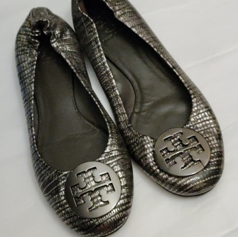 Tory Burch "Reva" Black/Grey Gunmetal ballet flats